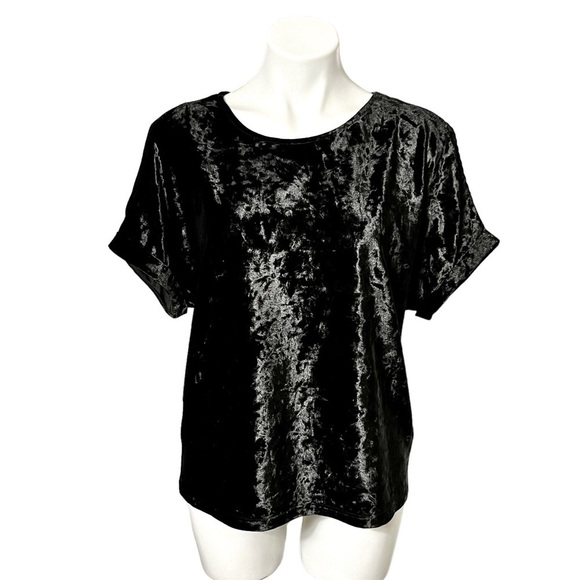 W5 Tops - W5 Anthropologie Crushed Velvet Cold Shoulder Top Size Small Black